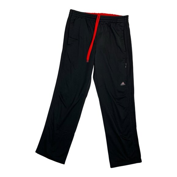 Adidas Black Track Pants Size Large Straight Leg Y2K 3 Stripes - Picture 1 of 6